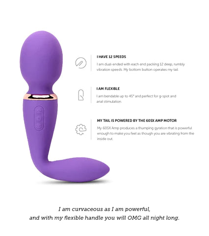 Purple Alluvion wand with bent ergonomic shape for targeted stimulation
