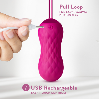 Blush Carina USB rechargeable vibrating egg with pull loop for easy removal