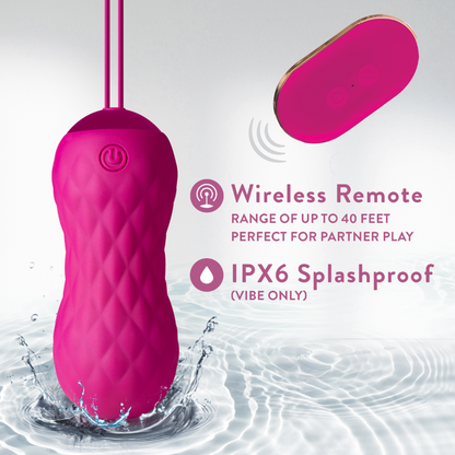 Blush Carina wireless remote-control vibrating egg with up to 39-foot range and IPX6 splashproof design
