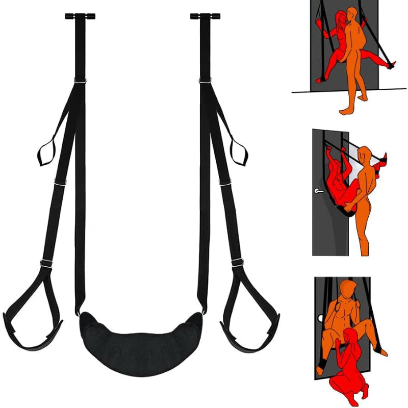 Adjustable leg stirrup positions for the Frequent Flyer Deluxe Fantasy Door Swing