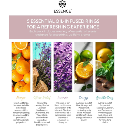 Essence Self-Care Kit aromatherapy scents including Orange, Stress Relief, Lavender, Energy and Breathe Easy