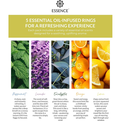 Essence Starter Kit essential oil scents including Peppermint, Lavender, Eucalyptus, Orange and Lemon