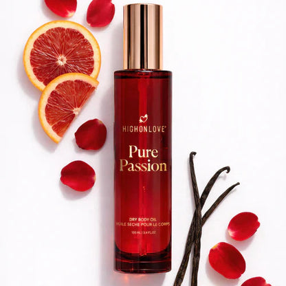HighOnLove Pure Passion Dry Body Oil with citrus, vanilla, rose petals and botanical fragrance ingredients