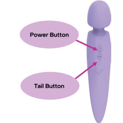 Detail of copper-infused wand’s smooth, curved design and power buttons