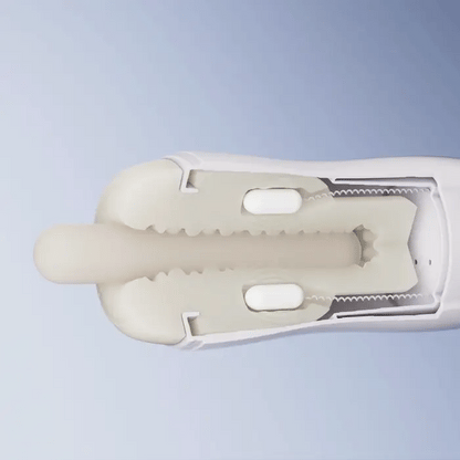 Moving video close-up of textured TPE sleeve interior showing vibrating bullets and extended tunnel design on Kai 2 Honey Play Box