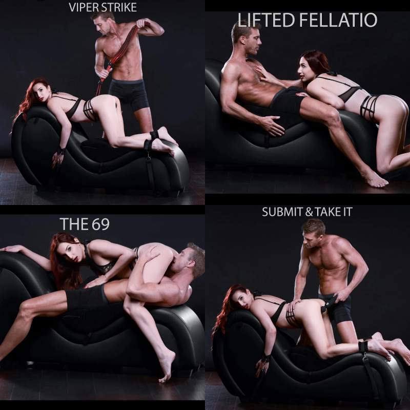 Four couples positioning examples showing the versatility of the Kinky Couch chaise lounge