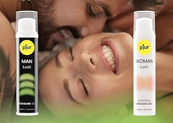 Pjur Man Lust and Woman Lust pleasure gels shown together - his and hers stimulating gel set by Pjur