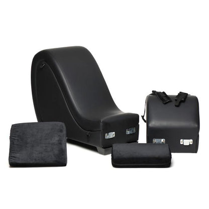 Master Series Kinky Couch by XR Brands showing the detachable black curved positioning furniture section with smooth PU leather upholstery.