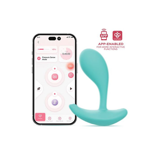 Mint green silicone Oly 2 with app interface on smartphone APP control, personalized pressure sensing and vaginal temperature detection