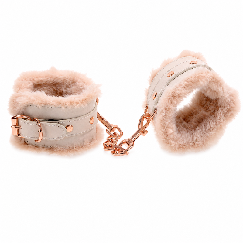 Peaches 'n CreaMe faux fur handcuffs with soft peach lining and rose gold hardware