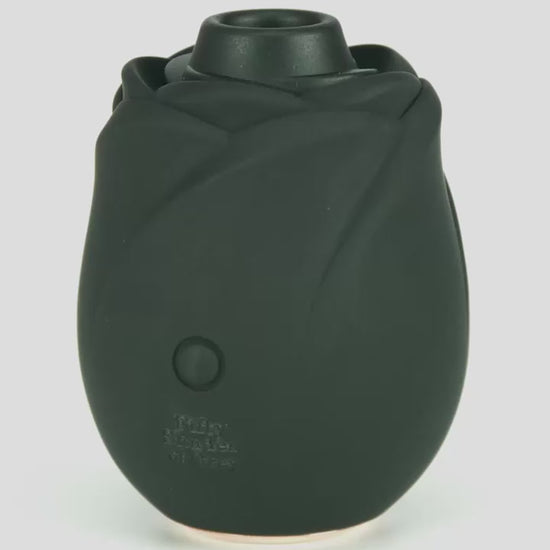Fifty Shades of Grey Black Rose 2.0 clitoral suction stimulator product demonstration showing the black silicone rose design and features.