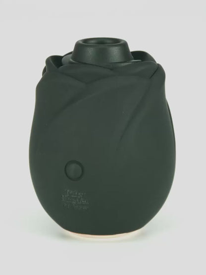 Fifty Shades of Grey Black Rose 2.0 clitoral suction stimulator product demonstration showing the black silicone rose design and features.