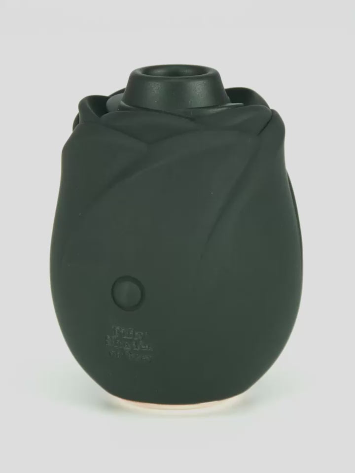 Fifty Shades of Grey Black Rose 2.0 clitoral suction stimulator product demonstration showing the black silicone rose design and features.