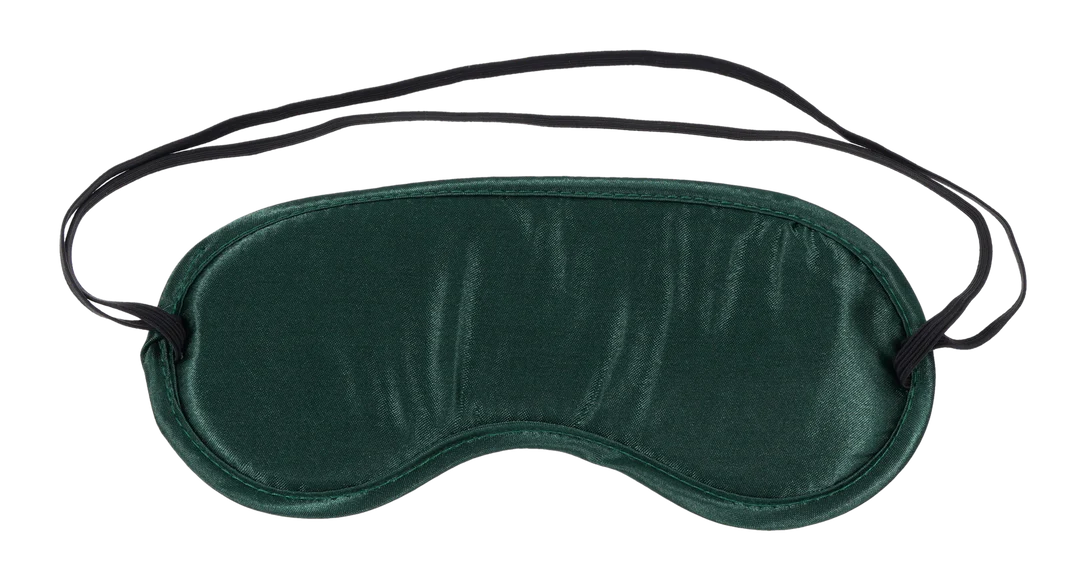Indica satin blindfold in emerald green with adjustable elastic strap for sensory play