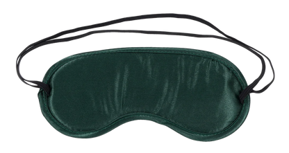 Indica satin blindfold in emerald green with adjustable elastic strap for sensory play