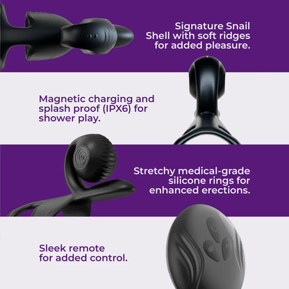 SVibe Snail Jovi couples ring features including silicone rings, magnetic charging and remote control