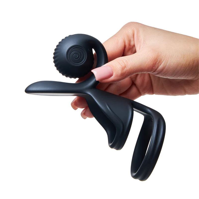 SVibe Snail Jovi couples ring held in hand showing flexible silicone design