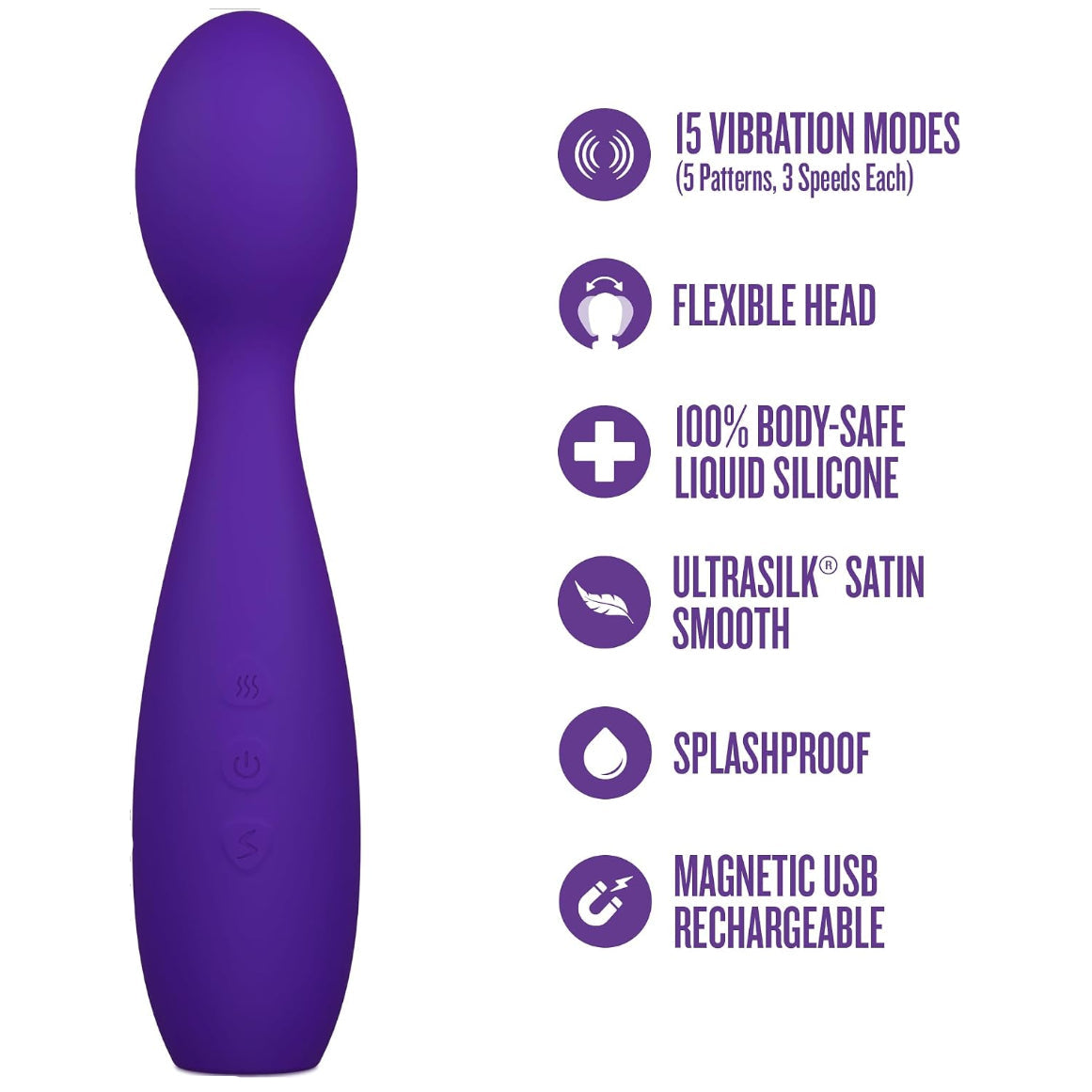Blush Velvet High wand vibrator featuring 15 vibration modes, body-safe silicone, splashproof design, flexible head, and magnetic USB charging
