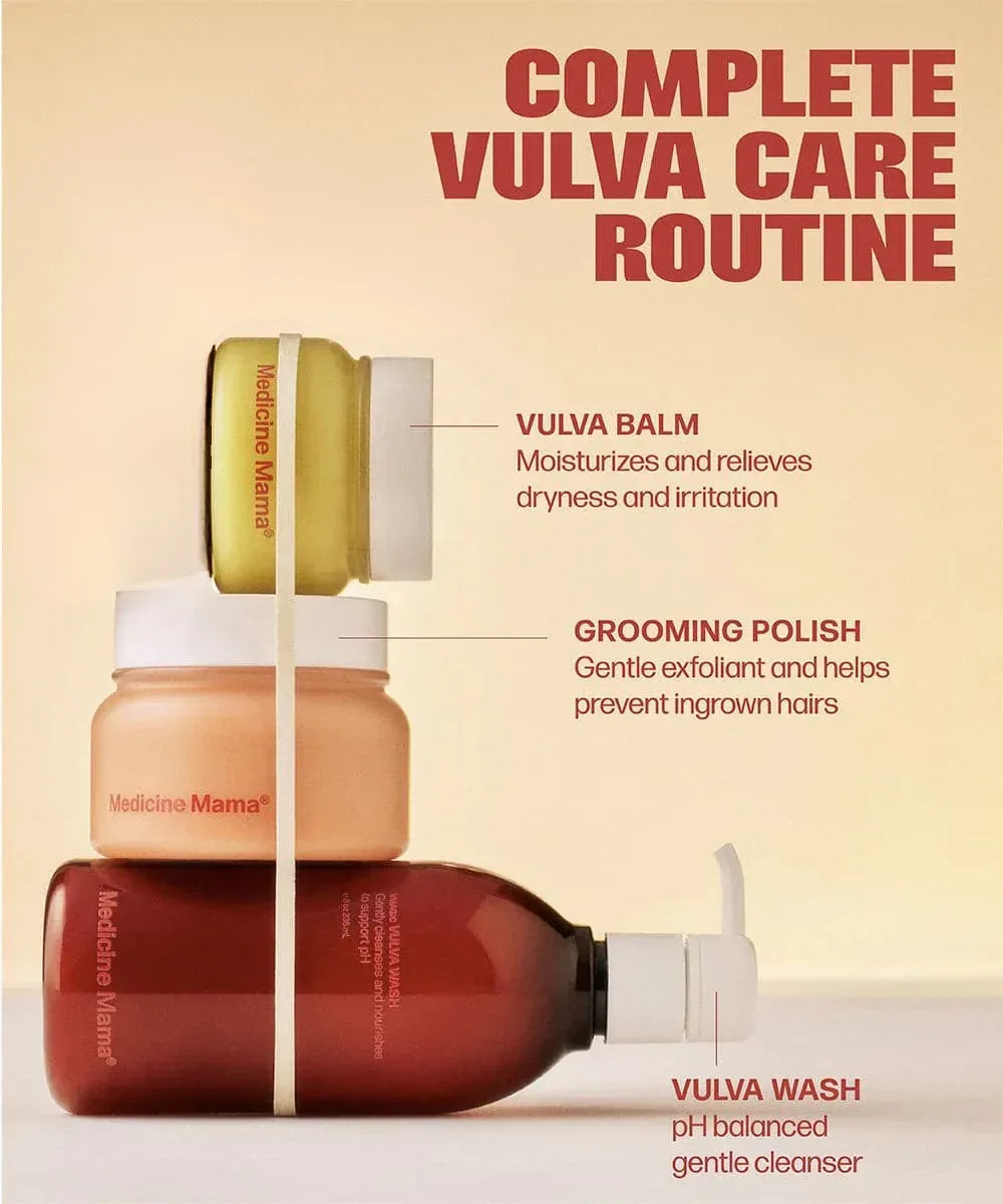 Medicine Mama complete vulva care routine: VMagic Vulva Balm, Grooming Polish, and Vulva Wash