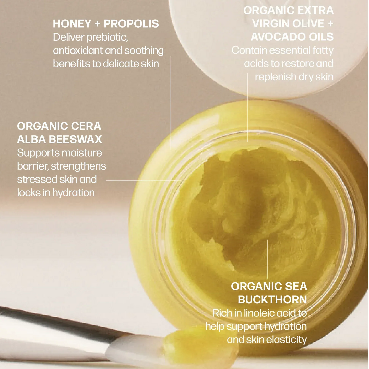 Medicine Mama VMagic organic vulva balm jar with natural all-natural organic ingredients for intimate care features: sea buckthorn, beeswax, olive oil for vulvar skin hydration