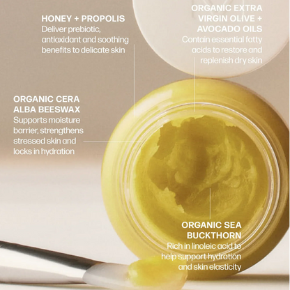 Medicine Mama VMagic organic vulva balm jar with natural all-natural organic ingredients for intimate care features: sea buckthorn, beeswax, olive oil for vulvar skin hydration