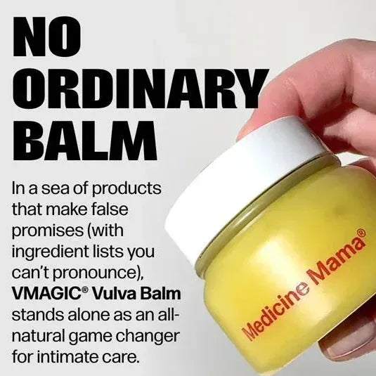 Woman holding Medicine Mama VMagic Vulva Balm organic intimate moisturizer OBGYN recommended