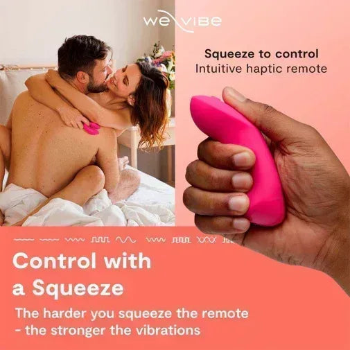 Couple using We-Vibe Chorus Pro with haptic squeeze remote control